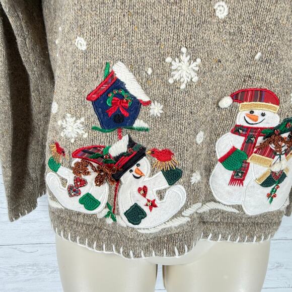 VTG Lemon Grass Petite Small tan Christmas Snowman Holiday Ugly Sweater embroid - Picture 6 of 7